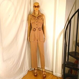 🔥 NWOT Calvin Klein Tan Button  Down Jumpsuit.